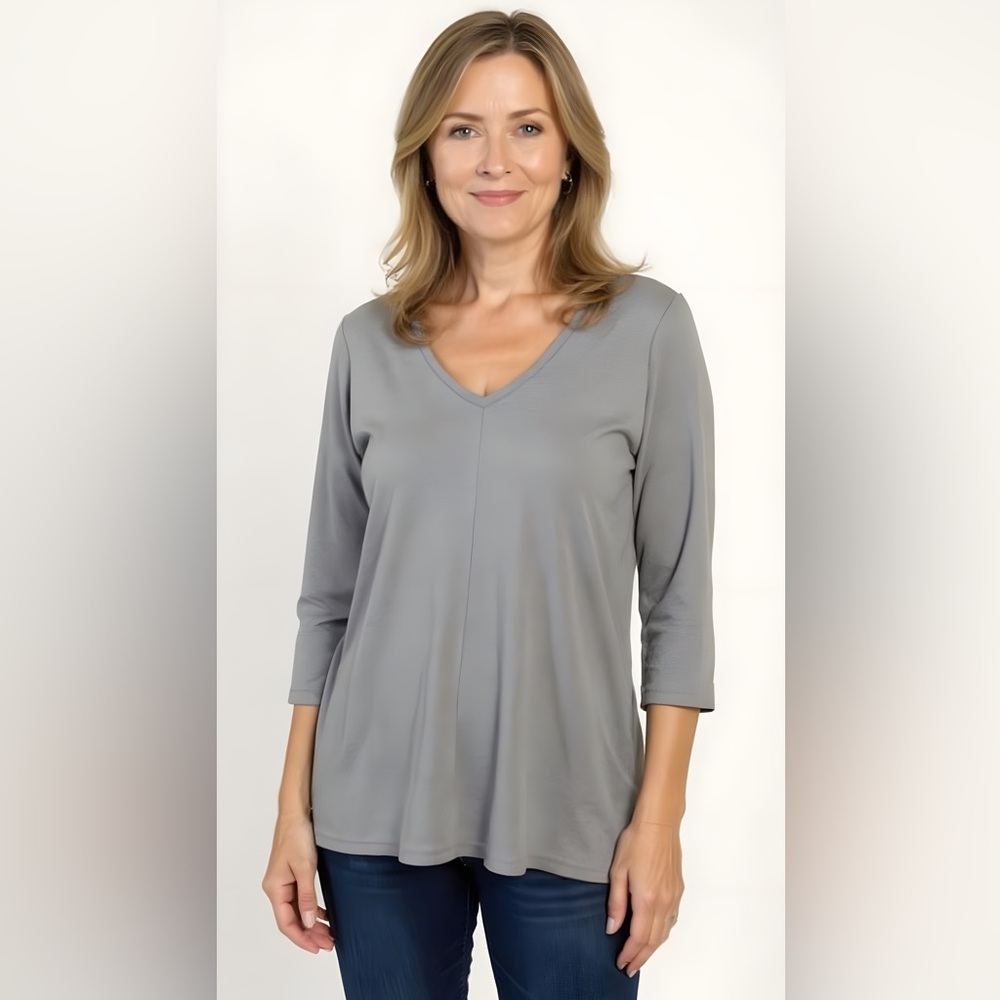 J. Jill Light Blue V-Neck 3/4 Sleeve Top